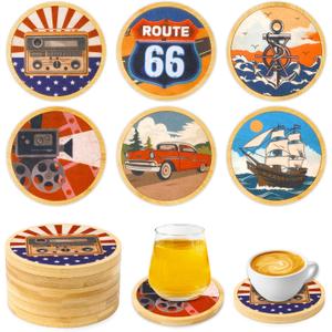 Leokawin Wood Coasters,Vintage Wood Coasters for Drinks,Absorbent Coaster Set of 6 for Coffee Tabletop Protection,Non-Slip,Non-Stick,Cute Cup Coaster for Home Office Coffee Bar Table