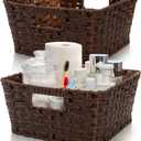 2 Pack Woven Storage Baskets, Large Poly Wicker Organizer Bins for Shelves, Plastic Waterproof Organizing Cube Container, Storage Boxes with Handle for Closet Pantry,12" x 12" x 6"