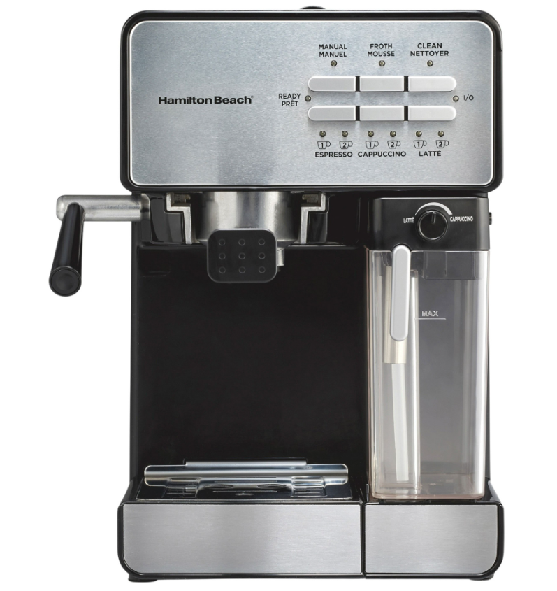 Single Cup Black Slide and Lock Espresso Machine with Milk Frother