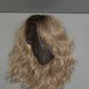 Short Ombre Ash Blonde Wavy Wig for Women 14 Inch Shoulder Length Curly Wavy Bob Wig Short Wavy Wigs Natural Looking Heat Resistant Synthetic Curly Wig for Daily Party Use (Ash Blonde, 14 inch)