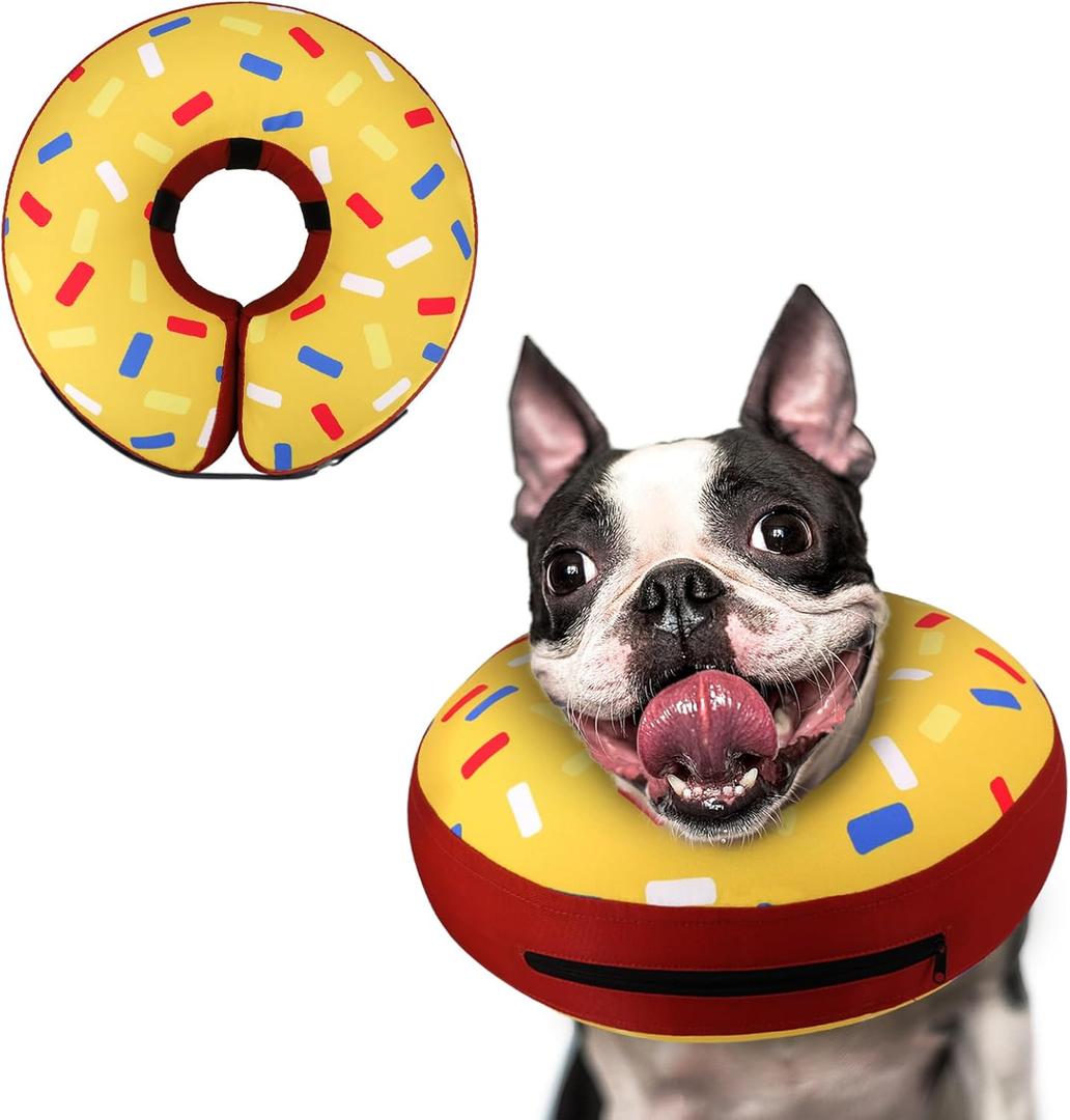 Supet Inflatable Dog Cone Collar Alternative After Surgery, Doggie Neck Donut Collar Recovery ECollar for Post Surgery, Soft Dog Cone for Small Medium Puppies Cats (S(Neck 7"-9.5"))
