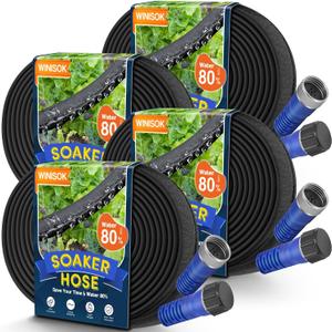 200FT Thickened Flat Soaker Hose, Heavy Duty Double Layer Watering Hoses, Save 80% Water, Flexible Leakproof, Drip Irrigation Tubing for Garden Beds and Lawns (50 FT x 4Pack)