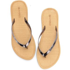 Ampeo Flip Flops For Women Comfortable Lightweight Beach Quick-Dry Thong Flat Sandals, Metallic Brown, Size 9