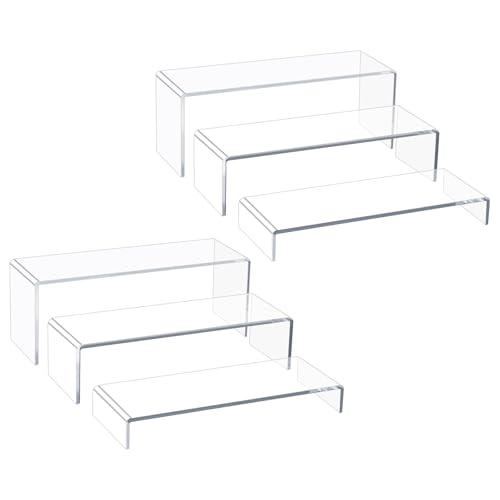 Blaithom Acrylic Display Riser Stand of 6pcs, 5mm Thickness,12'' Length Tierd Display Stands, Acrylic Shelf Risers for Perfume Display,Risers for Buffet Table,Cupcake Stand,Pop Figurines,Tumbler,Food