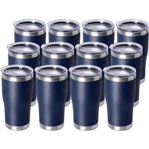 DOMICARE 20oz Tumbler with Lid Stainless Steel Tumblers Bulk, Double Wall Vacuum Insulated Coffee Travel Mug Powder Coated Tumbler, 12 Count (Pack of 12) Navy