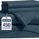 LANE LINEN 100% Cotton Sheets Queen Size – 450 Thread Count Naturally Cooling Queen Bed Set, Durable Bedding for Daily Use, Luxury Sateen Finish, Snug Fit 15" Deep Pocket Fitted Sheet – Estate Blue