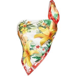 Women's One Shoulder Floral Tank Top Sleeveless Asymmetrical Hem Vacation Beach Crop Tops (S)