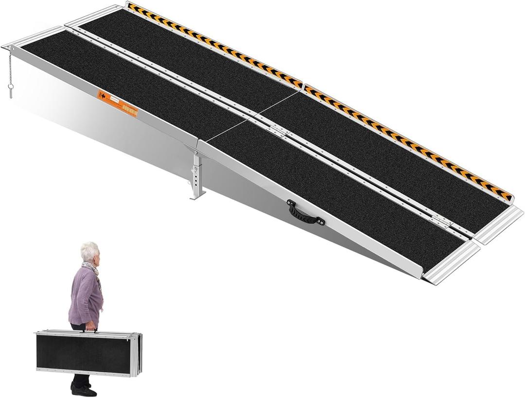 Wheelchair Ramp 7ft, Non-Skid Aluminum Folding Ramps for Wheelchairs for Home Steps, 800 LBS Capacity Handicap Wheel Chair Ramp for Doorway, Homes, Threshold, Entry, Stairs Matte non -slip surface, 7FT(Applicable height7"-21")