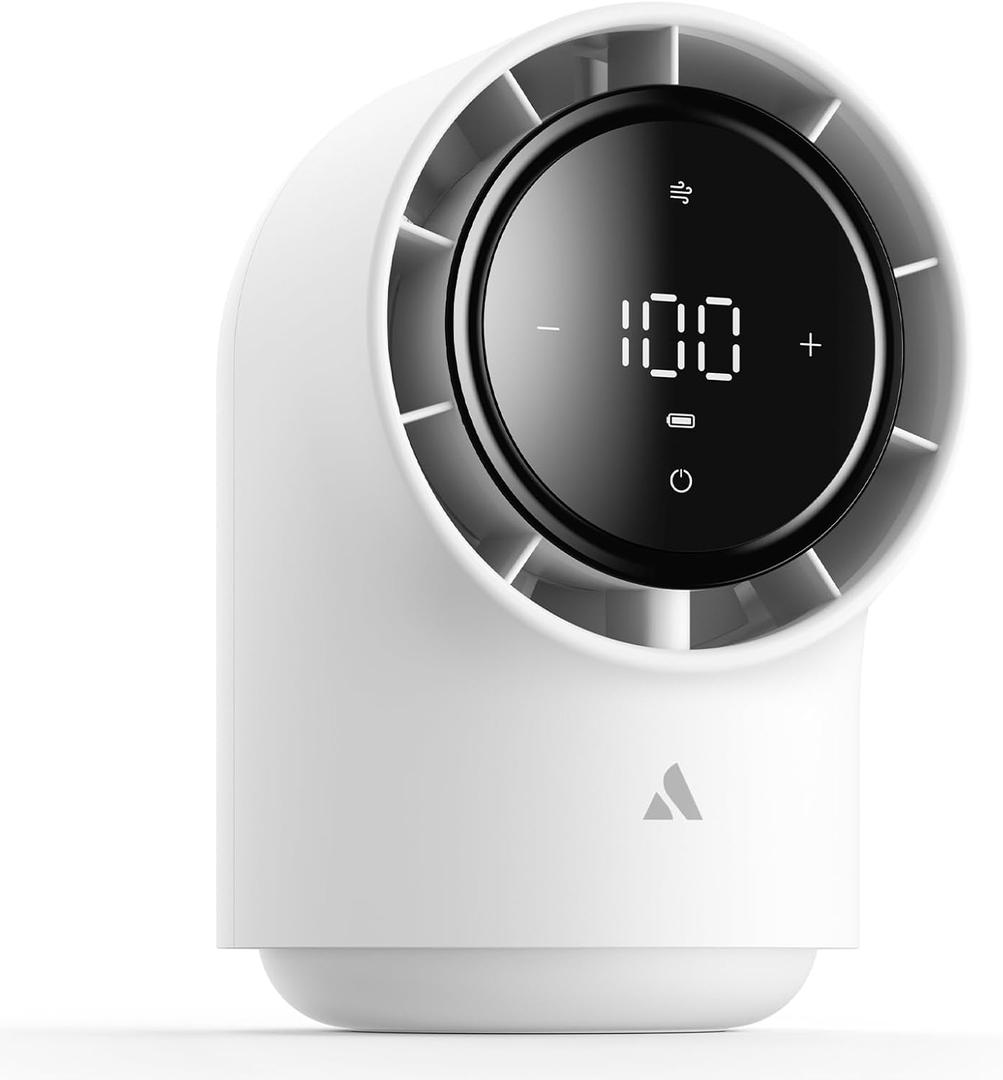 Aecooly Touch Control Desk Chic 01 Lite Fan, 100 Speeds Quiet Digital Display Small Table Fan, 4000mAh Battery Powered Desktop Fan for Bedroom, Bedside, Office, Travel -White