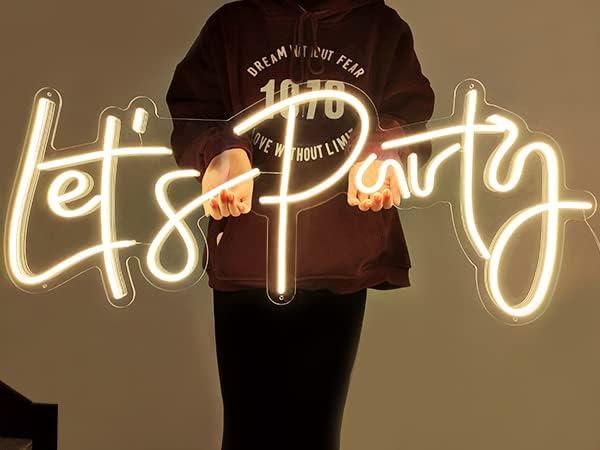 Divatla Super Large Neon Sign - 'Let's Party' for Engagement, Prom, Wedding & More - Dimmable, Warm White