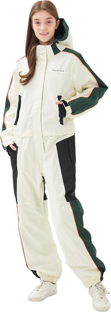 Women One Pieces Ski Suits Waterproof Warm Insulated Ski Jumpsuit Removable Hood Snowsuit for Snow Sport (XX-Large, White)