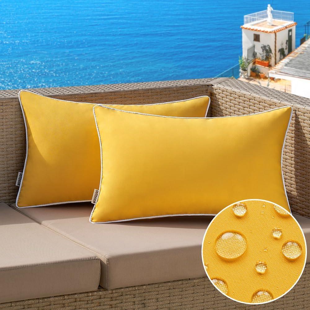 MIULEE Pack of 2 Outdoor Waterproof Pillow Covers Decorative Lumbar Spring Throw Pillows Solid Color Farmhouse Couch Cushion Covers for Patio Tent Bed Sofa Living Room 12x20 Inch Yellow