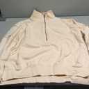 BLENCOT Womens Oversized Sweatshirt Half Zip Fleece Pullover Long Sleeve Fall Side Slit Tops Medium, Beige 