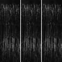 Voircoloria 3 Pack 3.3x8.2 Feet Black Foil Fringe Backdrop Curtains, Tinsel Streamers Birthday Party Decorations, Fringe Backdrop for Graduation, New Years, Halloween, Disco Party