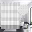 White Grey Striped Waffle Shower Curtain Farmhouse Plaid Patchwork Stall Bath Curtain Rustic Boho Neutral Bathtub Curtain for Kids Bathroom Decor Waterproof with Hooks 71x79 Inch