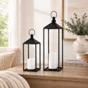 LED Lanterns Decorative Indoor&Outdoor, 19’’ 13’’ Large Black Candle Lanterns Set with 2 Flameless Candles, Metal Holders for Porch, Patio, Garden, Home, Fireplace, Decorations Decor