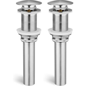 KES Bathroom Sink Drain Without Overflow, Brushed Nickel Pop Up Drain Vessel Vanity Sink Stopper 2 Pack, All Metal Rustproof Brass and 304 Stainless Steel, for 1.6"-1.9" Sink Hole, S2008D-BN-P2