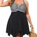 Daci Plus Size Women Two Piece Swim Dress with Shorts Flowy Swimsuits Tummy Control Bathing Suits
