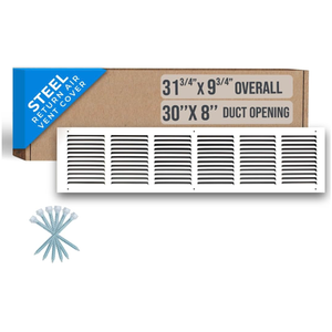 Fits 30x8 Duct Opening | Steel Return Air Grille by Handua | Vent Cover Grill for Sidewall & Ceiling | White | HVAC Cold Air Intake Grille 
