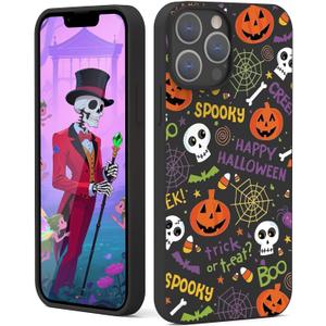 2 x Case for iPhone 13 Pro Max with Halloween Ghost Pumpkin Designed for iPhone 13 Pro Max Case,Black Matte Soft Slim Fit TPU Anti-Scratch Shockproof Protective Phone Cover 6.7 inch (pumpkin spider web)