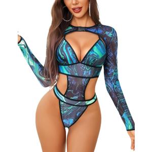 Avidlove Rave Outfits for Women Festival Sexy Lingerie Bodysuit Buckle Shrug Crop Top Set, Small