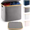 Lonbet - Storage Box With Lid - 50 L - All In One Wardrobe Storage Organiser - Storage Basket for Organising - Versatile Use: Laundry Basket and Clothes Toys Bathroom Organiser Grey