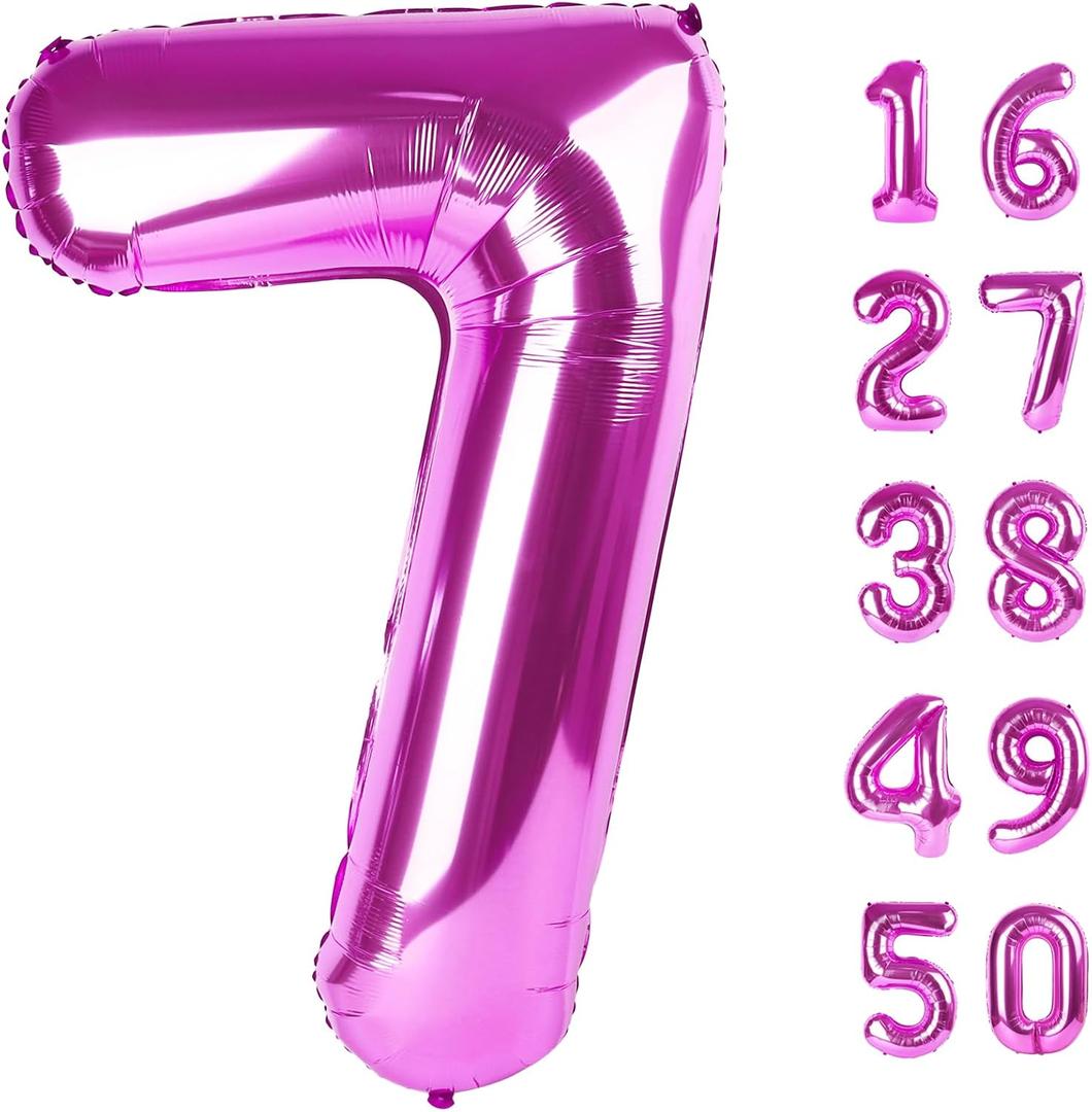 3 x 40 Inch Rose Purple Large Balloon Number 7 Balloon,Jumbo Mylar Foil Helium Balloon for 7 17 27 37 47 57 Birthday Digital Balloons for Birthday Party,Wedding Anniversary Party Decorations