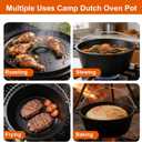 8QT Pre-Seasoned Cast Iron Camp Dutch Oven with Lid, Large Camping Dutch Oven Pot, incl. Lid Lifter - Dual Handles - for Outdoor Campfire, Grill, Oven & Stovetop Cooking-Black