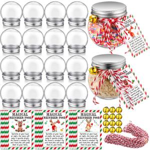 Suclain 16 Set Christmas Reindeer Food Jar Filled Attached Paper Card Bells and Twine Christmas Eve Tradition Present Gift for Xmas Party Favor(Spherical)