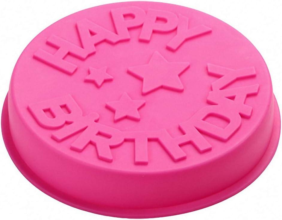 HiParty Happy Birthday Silicone Baking Mold, 9.6-Inch Cake Pan Round Circle Mold Cheese Jelly Pudding Muffin Pizza Pie Flan Tart Bread Bakeware Pastry Baking Mold (Random Color)