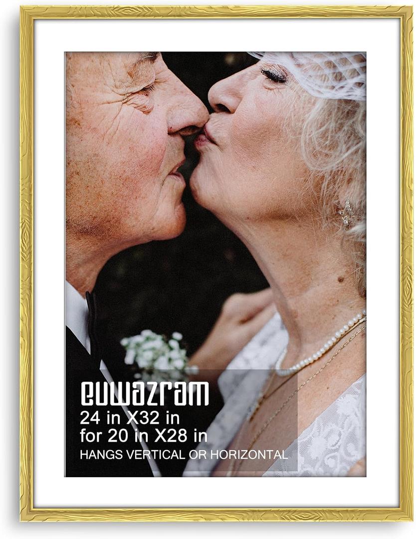 Ornate Gold 24x32 Frame - Single 24 x 32 Poster Frame with Mat for 20x28, Picture Frame for Artwork, Puzzles, Photos and Movie Posters