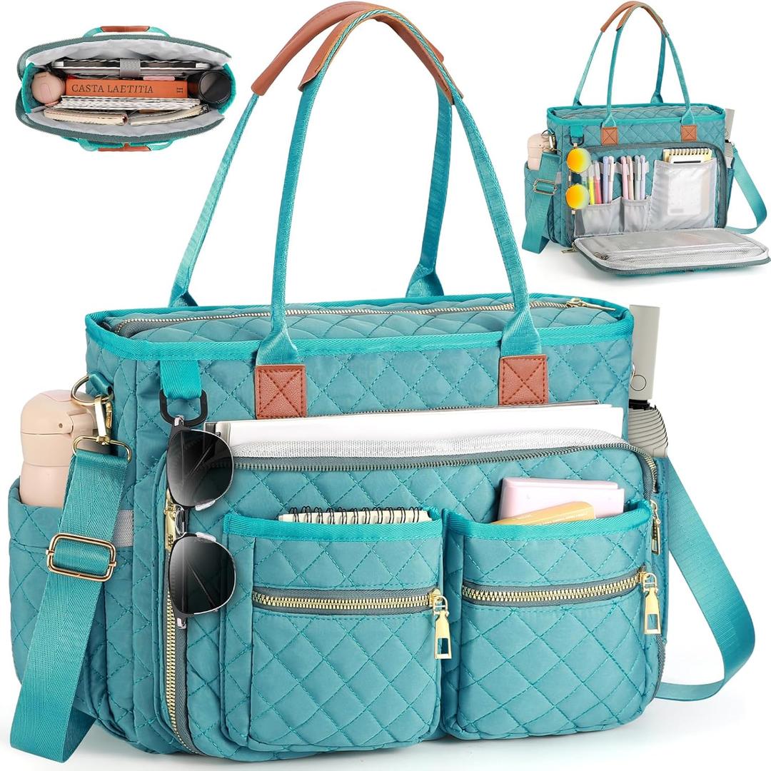 Teacher Tote Bag for Women Large Laptop Bags for Work Nursing Professional Computer Messenger Bag for Office Travel Business (Green), 14.5"L x 6" W x 11"H