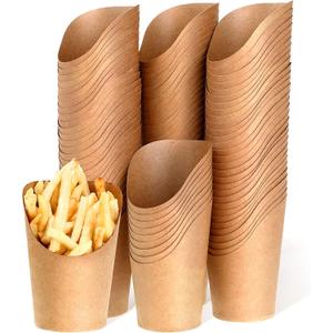 Disposable French Fries Holder 14 oz Take out Party Baking Supplies Waffle Paper Popcorn Sandwich Ice Cream Holder Cup Kraft Paper Container for Wedding Party Food Cones (Brown,200 Pieces)