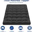 Queen Size Mattress Topper for Back Pain, Cooling Extra Thick Mattress Pad Cover with 8-21 inch Deep Pocket, Plush Pillow Top Mattress Topper Overfilled with Down Alternative, Queen Size, Black