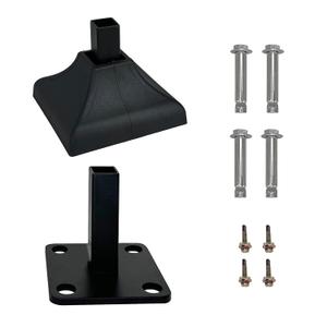 Rockwill 2x2 inch Square Post Fence Flange Kit, Premium Heavy Duty Powder-Coated Steel for Handrail, Railing with 1 Post Anchor Base, 1 Interlocking Cover, 4 Anchor Bolts, 4 Tapping Screws (1-Pack)