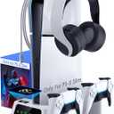 YOGES Compatible with PS5 Slim Cooling Station with Temperature Sensor, 2H Fast PS-5 Slim Dual Controller Charger Station, PS-5 Slim Cooling Stand Charging Station Accessories Cooler Fan, White