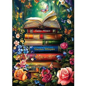MINIWAN 1000 Piece Jigsaw Puzzle for Adults, Garden Whispers Stacked Books, 27.5 X 19.7 Inches
