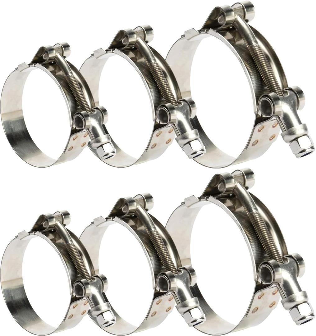 Heavy Duty T-Bolt Hose Clamps 6-Piece Set - Stainless Steel 304 (46-65mm) | Leak-Proof Design for Automotive, Marine, Industrial Use
