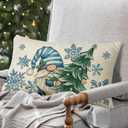 Winter Blue Gnome Lumbar Decorative Throw Pillow Cover 12 x 20, Pine Tree Snowflake Rectangle Cushion Case Decor, Christmas Holiday Seasonal Home Decoration for Sofa Couch