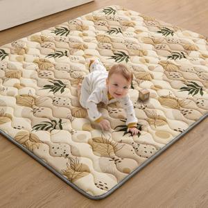 Blissful Diary Baby Play Mats for Floor, 71x59 Inch Extra Thicker & Large Soft Cushioning Foam Playmats for Babies and Toddlers, Foldable Washable Baby Crawling Mat for Playpen, Earth Tones Design Earth Tones, 71" X 59"
