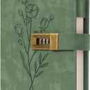 Lock Diary for Women Diary with Lock for Girls A5 Leather Locked Journal 260 Pages 100 GSM Refillable Journal with Lock for Teens Secrets Flower Journals with Combination Passwords, 5.7"x8.3", Green