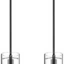 LMS 2-Pack Pendant Lights, 5 Inch Dia Industrial Linear Light Fixtures for Kitchen Island with Adjustable Rods, Medium Hanging Lamp with Hammered Glass, LMS-171PL-BKM-2PK