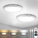Combuh 2Pack Rechargeable Closet Lights Motion Sensored, Battery Powered Shower Lamp with Remote, Dimming Timing Cordless Ceiling Light Fixture for Pantry Laundry Bathroom Hallway, 7.48Inch, Round (3CCT)