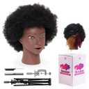 100% African Mannequin Head Human Hair,4C Afro Curly Cosmetology Manican Manikin Doll Head with 47 Mannequin Head Stand,Table Calmp,Braiding Set for Display Practice Braiding Styling Training, Blac
