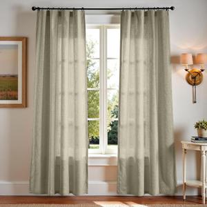 jinchan Linen Blend Curtains 90 Inches Long for Living Room Farmhouse Rod Pocket Back Tab Light Filtering Window Drapes for Bedroom Curtains Green 2 Panels (50"W x 90"L (Pack of 2))