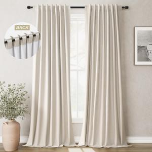 Greyish Beige Linen 102 Inch Curtains Light Blocking Thermal Insulated Window Drapes for Living Room 100% Blackout Room Darkening Curtains Back Tab Loop Pocket Pleated Curtain for Bedroom Taupe