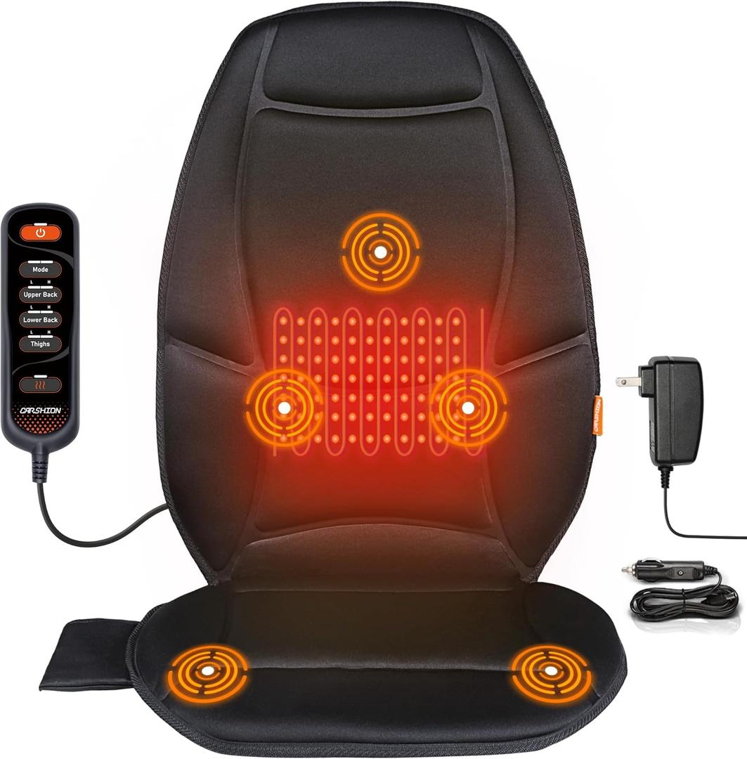 CARSHION Back Massager Chair Pad, Vibration Massage Seat Cushion, Back Massager with Heat, Seat Warmer for Pain Relief, Chair Massager for Office, Gifts for Men Women