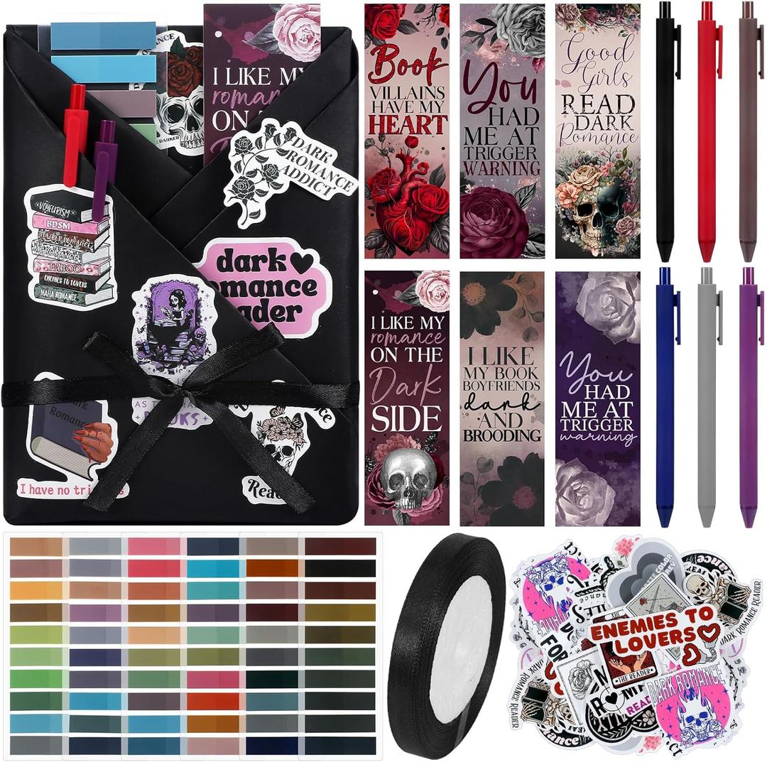 Honoson 6 Set Dark Romance Blind Date with a Book Gift Box Supplies Including Smutty Spicy Bookmarks Stickers Tags Pens Ribbon Wrapping Papers Bookish Librarian Book Lovers Club Gifts(Without Books)