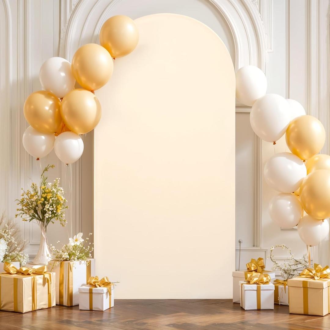 7.2FT Champagne Wedding Arch Cover Spandex Fitted Arch Covers Stretchy Backdrop Round Top Chiara Backdrop for Birthday Party Ceremony Banquet Decoration