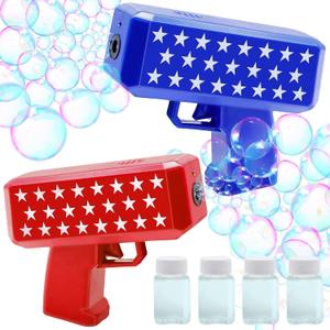 iGeekid 2 Pack Bubbles Guns Toys 4th of July Party Favors, 4th of July Accessories Patriotic Bubbles Makers with 4 Bubble Solutions & Star for Kids Independence Day 250th Anniversary Party Decorations